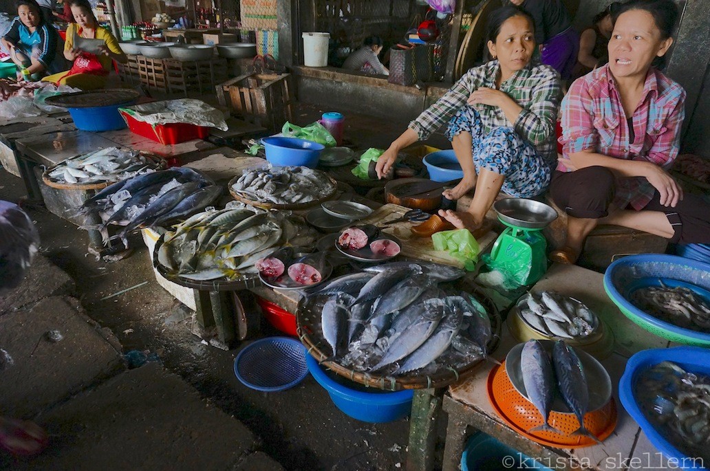 Women selling an assortment of fresh fish