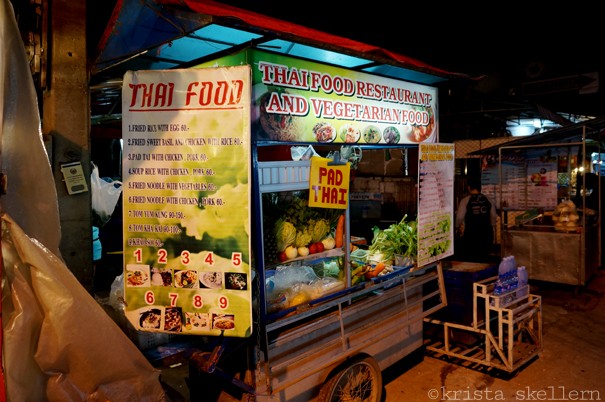 Food cart near Night Bazaar serving amazing vegetarian food.