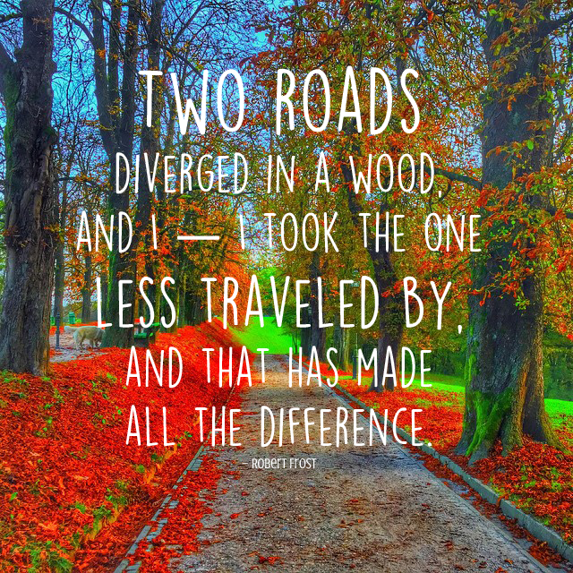 Two roads diverge in a wood and I, I took the one less traveled by, and that has made all the difference.